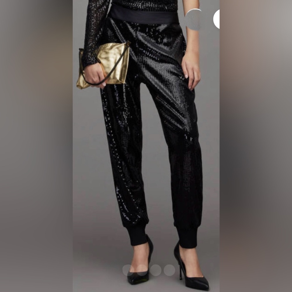 NWOT All Saints Soraya High Waist Relaxed Fit Black Sequin Joggers Size XL